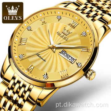 Relógio masculino OLEVS 6630 Relógios de luxo automáticos mecânicos de aço inoxidável Relógio de pulso de design oco para negócios de moda para homem